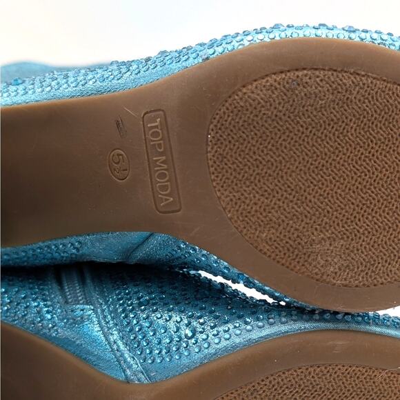 Top Moda Rhinestone Knee Length Boots Side Zip Women's Blue Size US5.5 EU36 - Picture 9 of 13